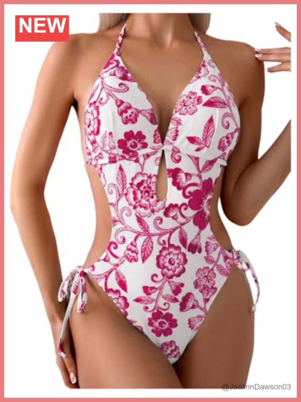 Women's Floral Print Halter One Piece Swimsuit Cutout Backless